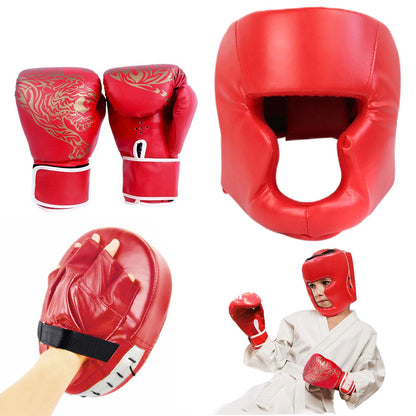 Guantes de boxeo de seguridad para adultos y niños, casco, protectores de cabeza
