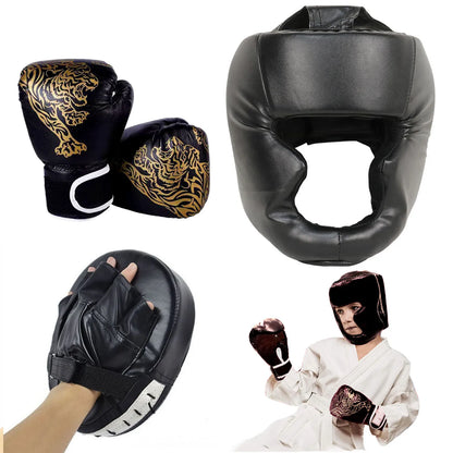 Guantes de boxeo de seguridad para adultos y niños, casco, protectores de cabeza