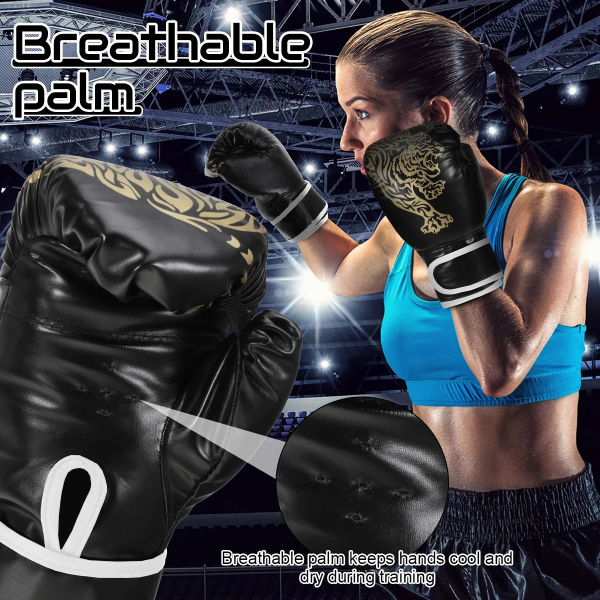 Guantes de boxeo para adultos, transpirables, de piel sintética, ideales para entrenamiento de boxeo y kickboxing