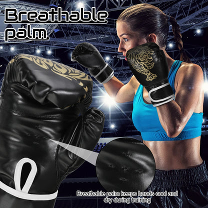 Guantes de boxeo para adultos, transpirables, de piel sintética, ideales para entrenamiento de boxeo y kickboxing